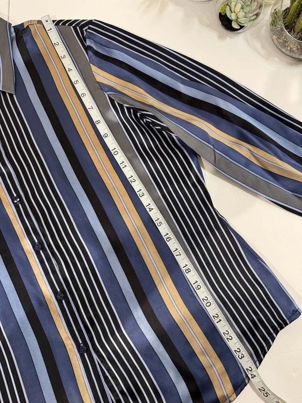 Patrick Christopher 100% Silk Striped Button Down Shirt Size 12 - Picture 6 of 12